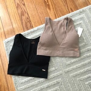 Danskin Intimates wireless ribbed padded plunge Nude black bra lot bundle L